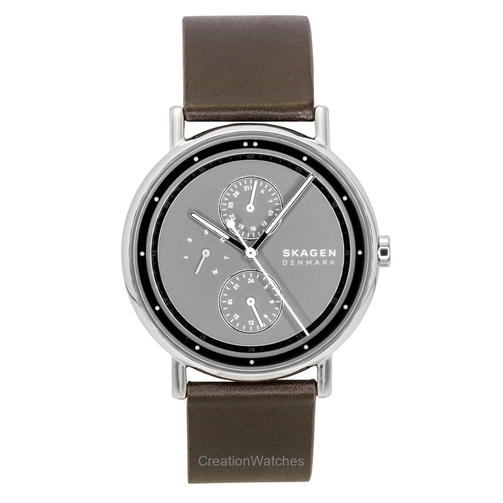 Skagen Signatur Leather Strap Multifunction Grey Dial Quartz Skw6941 MenS Watch