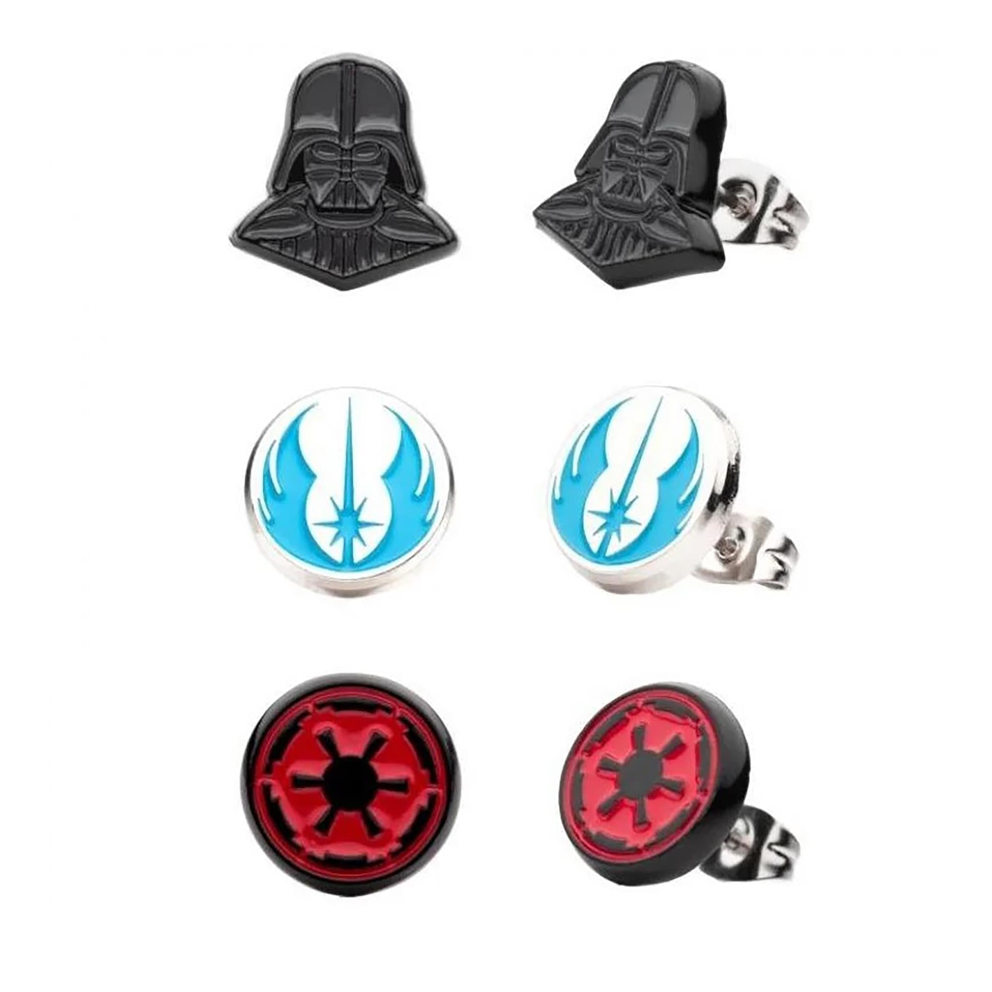 Star Wars 3 Pack Earring Set, Lola - Droid, Inquisitor logo and Obi Wan com Device