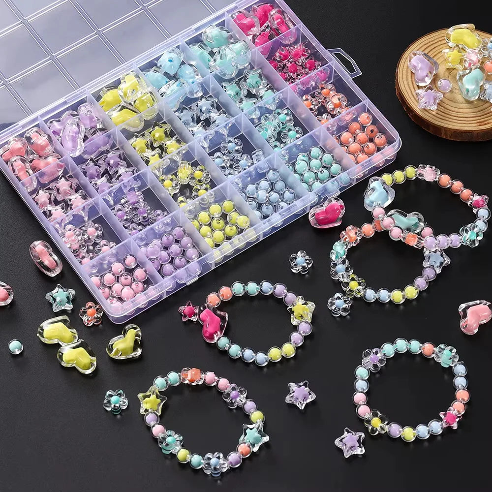 Box Heart Acrylic Beads Flower Round Spacer Loose Beads Kits for Bracelet Necklace Jewelry Making Accessories