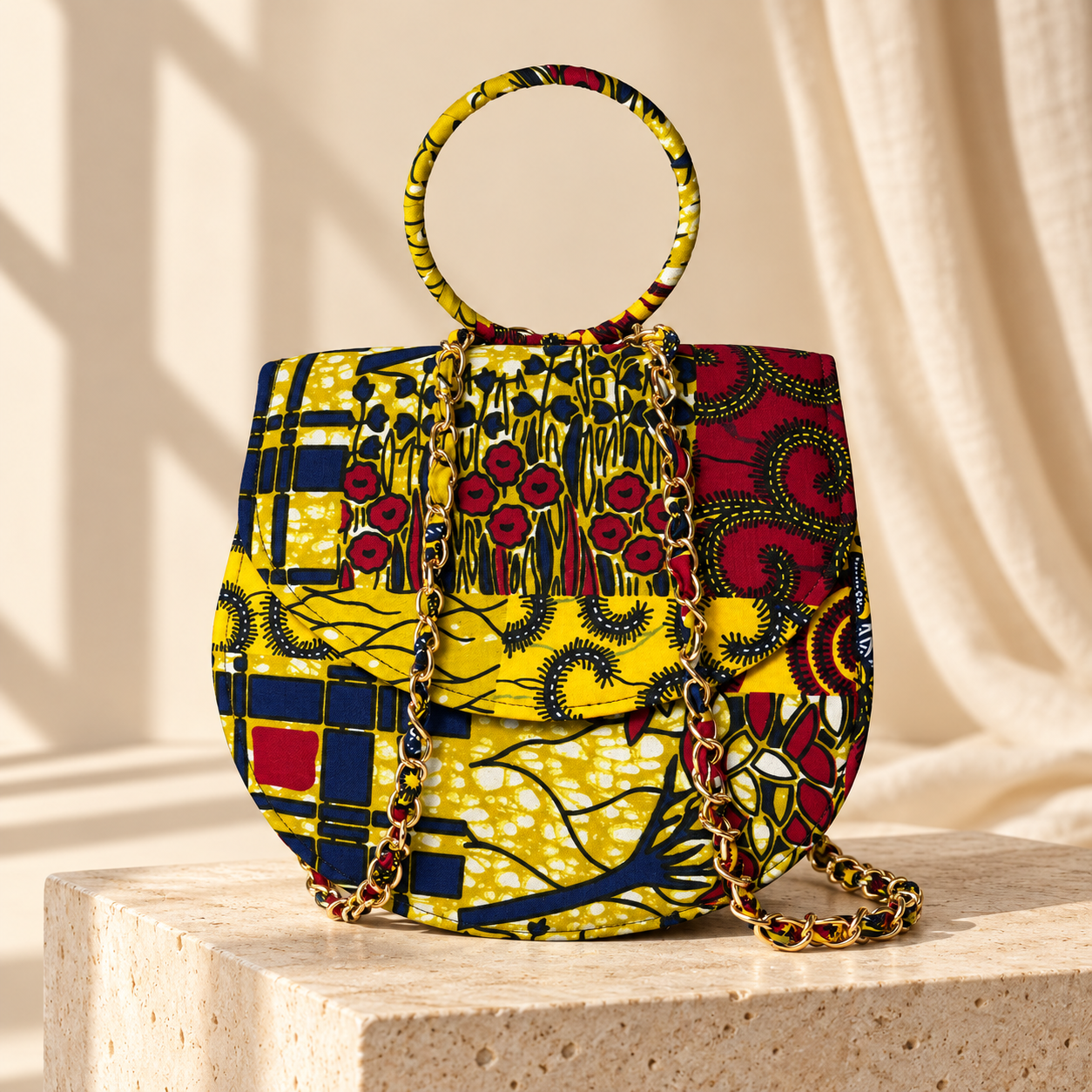 Syda African Print Ankara Handbag with Gold Chain