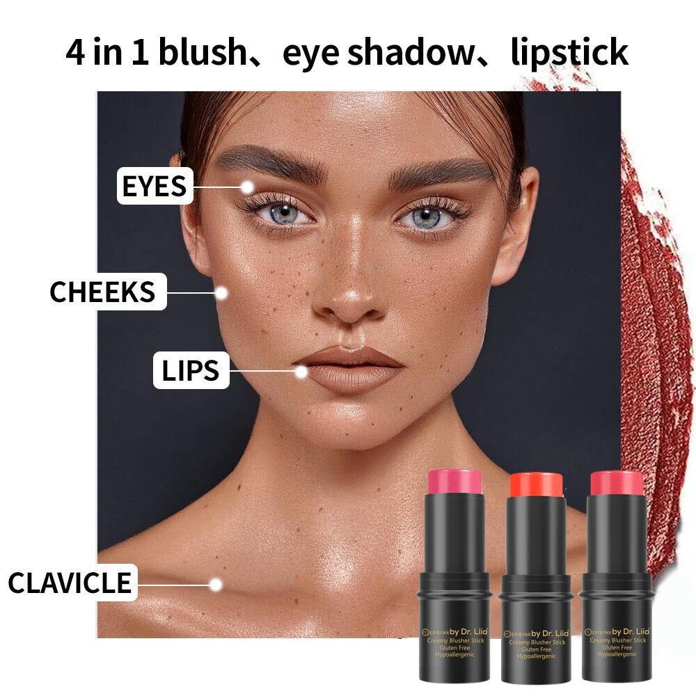 Gluten-Free Vegan Blush Stick for Cheeks, Lips & Eyes – Nut-Free Cream Blush