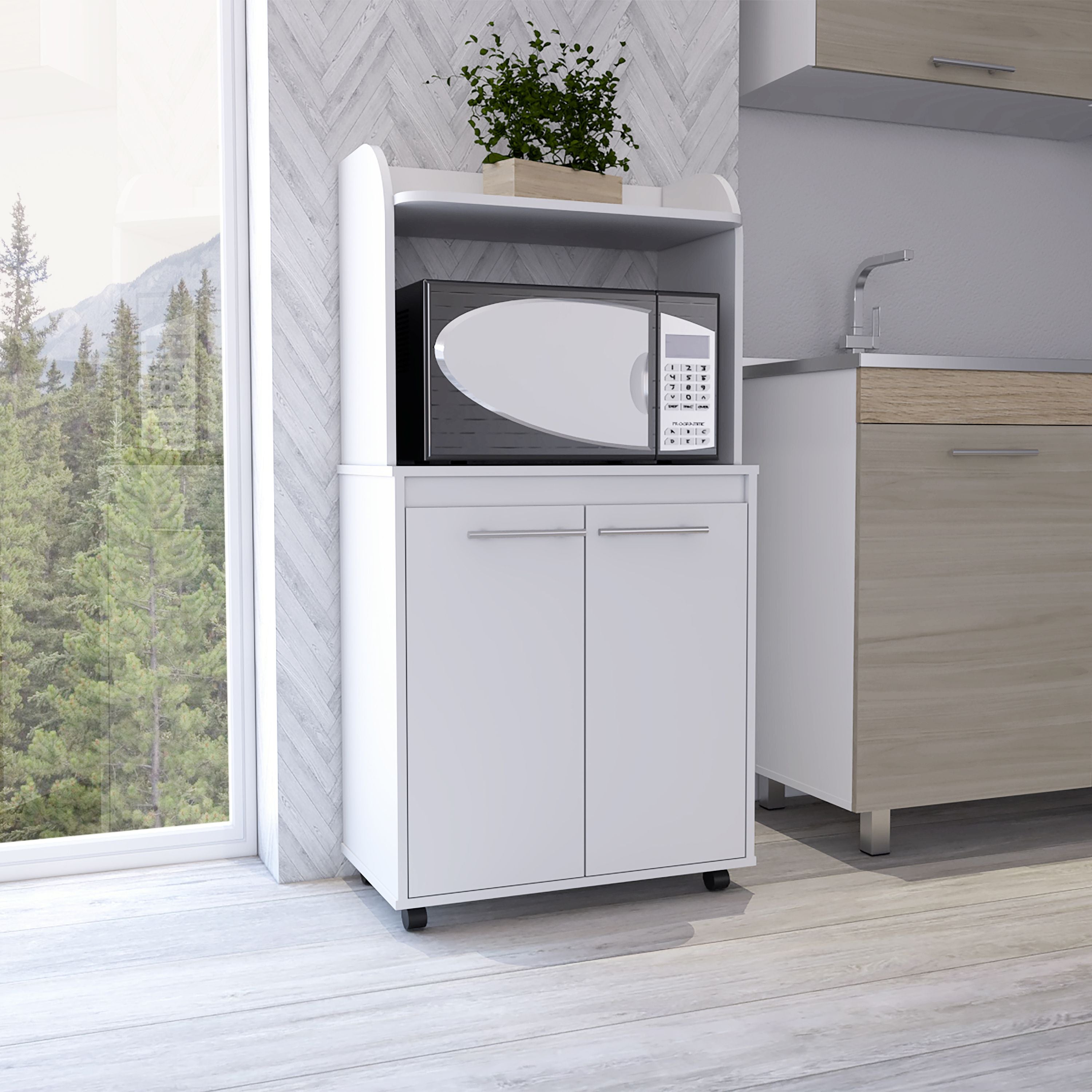 charlotte 1-Shelf 2-Door Kitchen Pantry White(D0102H767LP)