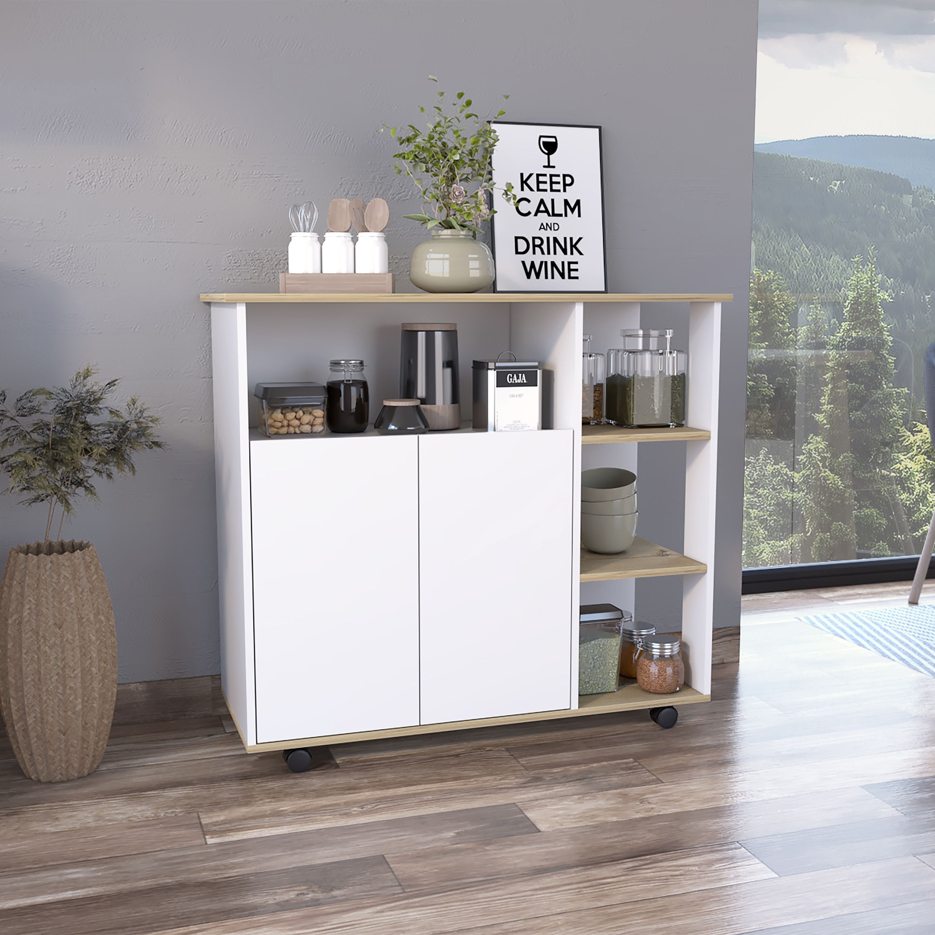 Benton 4-Shelf Kitchen Island Light Oak and White(D0102H76X8X)