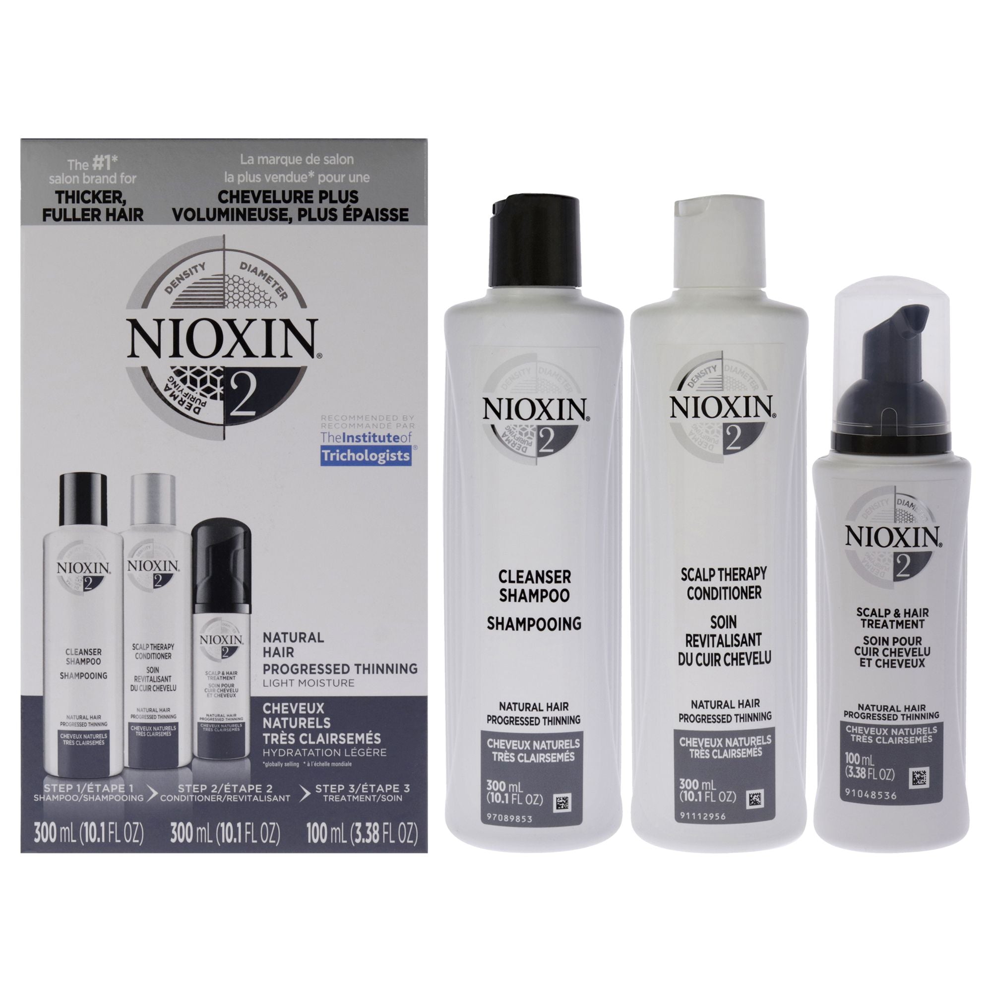 System 2 Kit by Nioxin for Unisex - 3 Pc 10.1oz Cleanser Shampoo, 10.1 oz Scalp Therapy Conditioner, 3.38oz Scalp and Hair Treat