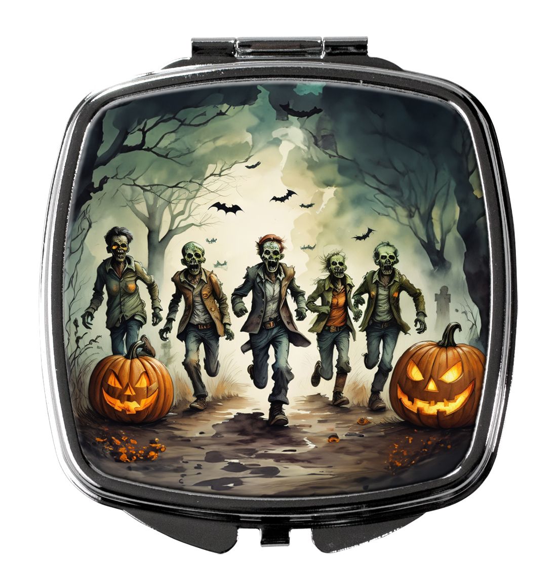 Zombies Spooky Halloween Compact Mirror Decorative Travel Makeup Mirror for Women Girls Gifts Pocket Makeup Mirror Folding Handh