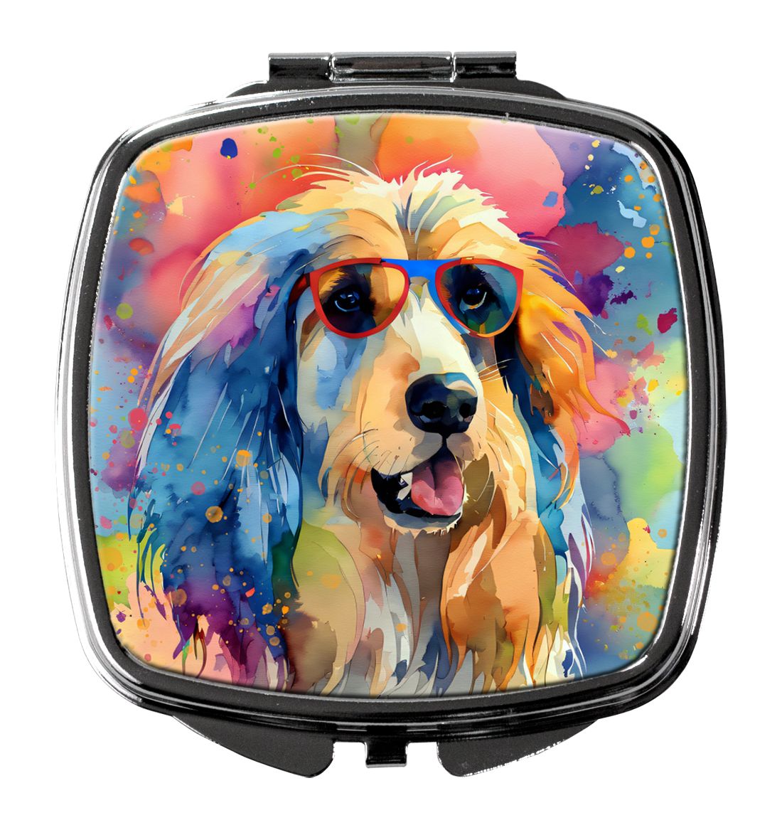 Afghan Hound Hippie Dawg Compact Mirror Decorative Travel Makeup Mirror for Women Girls Gifts Pocket Makeup Mirror Folding Handh