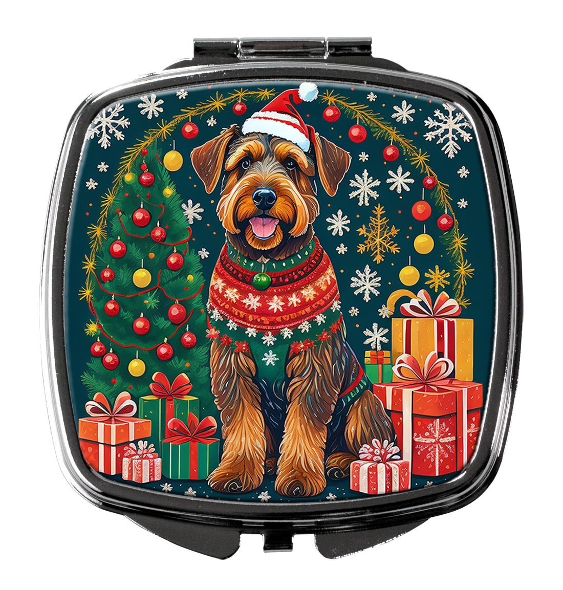 Airedale Terrier Christmas Compact Mirror Decorative Travel Makeup Mirror for Women Girls Gifts Pocket Makeup Mirror Folding Han