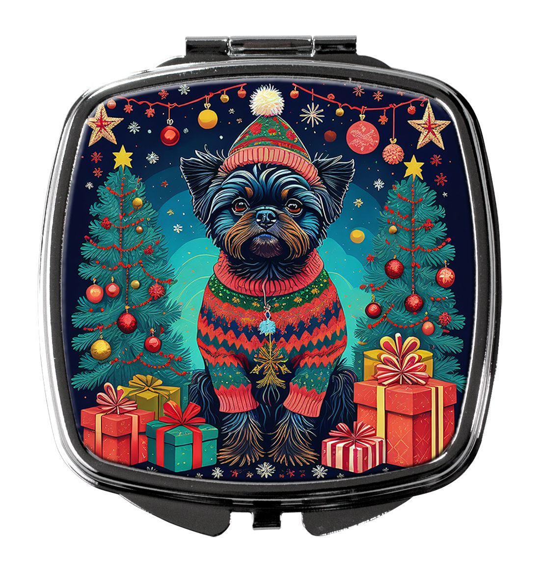 Affenpinscher Christmas Compact Mirror Decorative Travel Makeup Mirror for Women Girls Gifts Pocket Makeup Mirror Folding Handhe