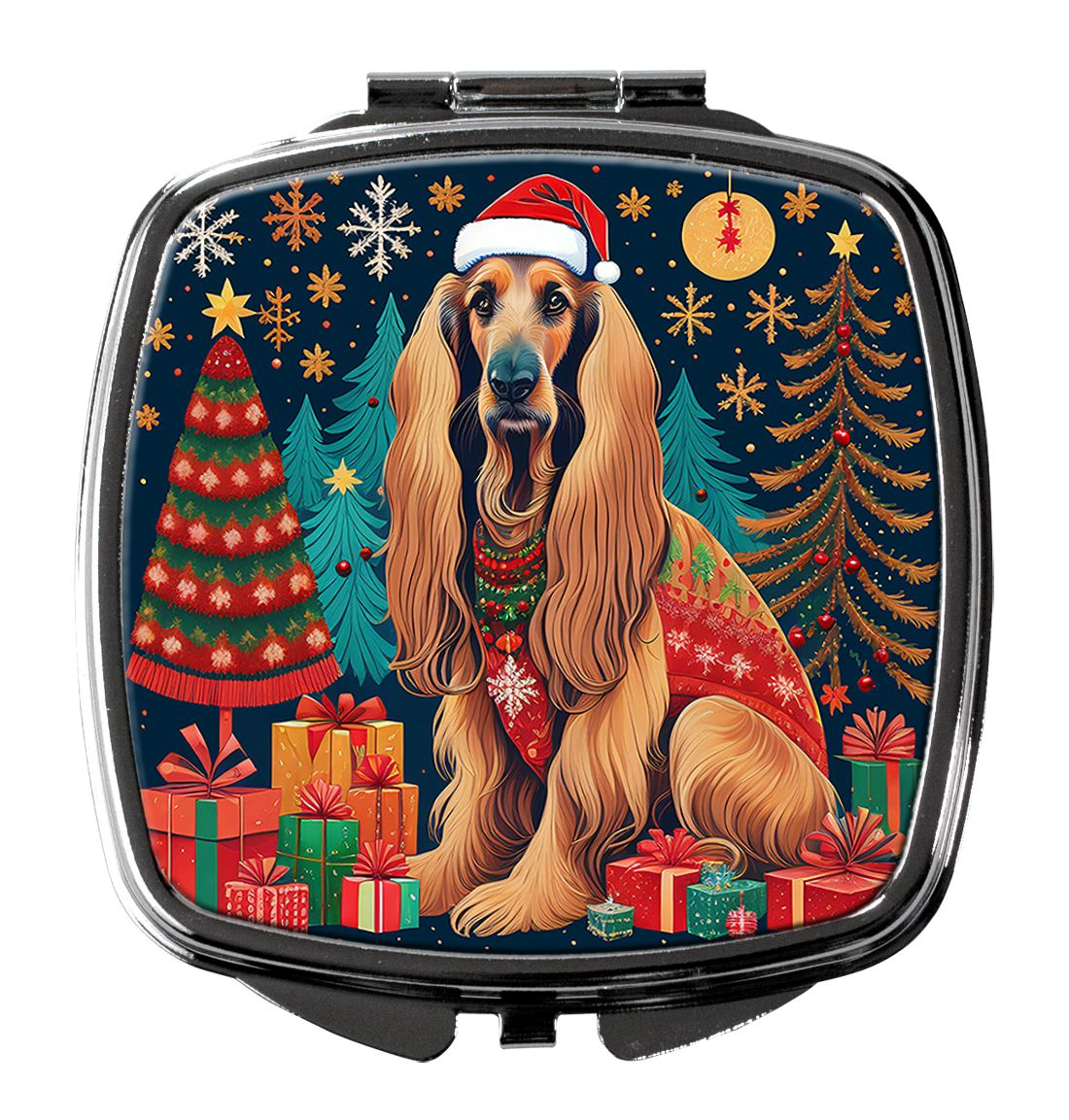 Afghan Hound Christmas Compact Mirror Decorative Travel Makeup Mirror for Women Girls Gifts Pocket Makeup Mirror Folding Handhel