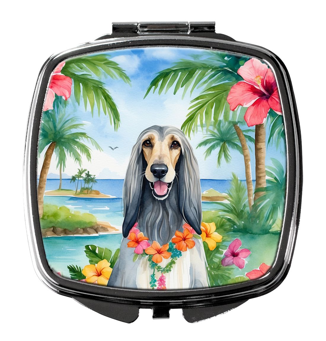 Afghan Hound Luau Compact Mirror Decorative Travel Makeup Mirror for Women Girls Gifts Pocket Makeup Mirror Folding Handheld
