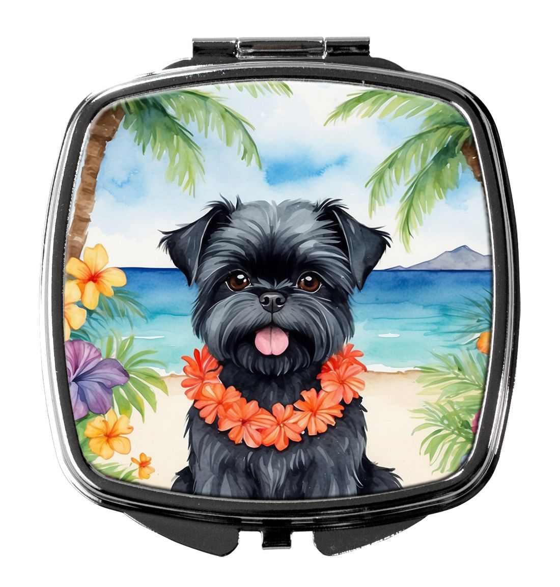 Affenpinscher Luau Compact Mirror Decorative Travel Makeup Mirror for Women Girls Gifts Pocket Makeup Mirror Folding Handheld