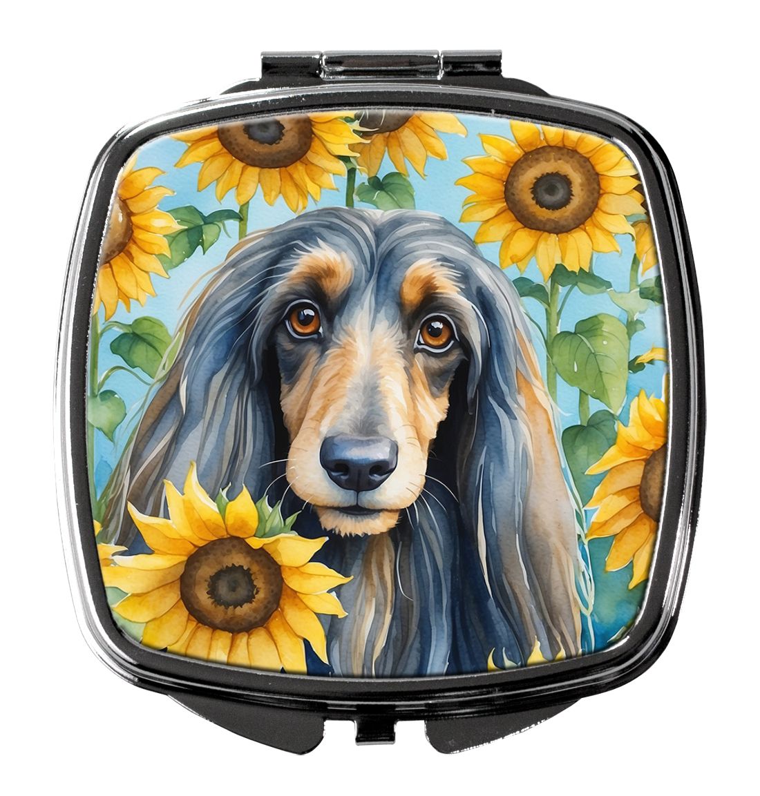 Afghan Hound in Sunflowers Compact Mirror Decorative Travel Makeup Mirror for Women Girls Gifts Pocket Makeup Mirror Folding Han