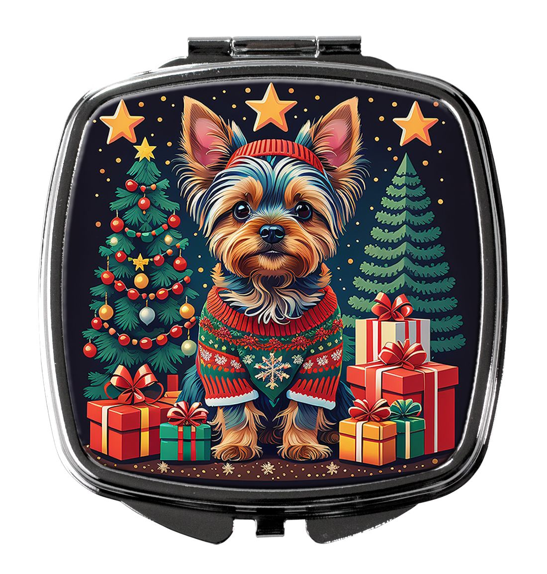 Yorkie Yorkshire Terrier Christmas Compact Mirror Decorative Travel Makeup Mirror for Women Girls Gifts Pocket Makeup Mirror Fol