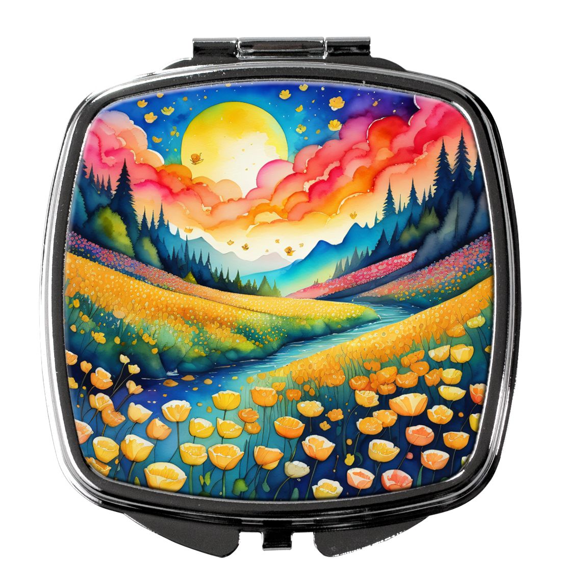 Colorful Buttercups Compact Mirror Decorative Travel Makeup Mirror for Women Girls Gifts Pocket Makeup Mirror Folding Handheld