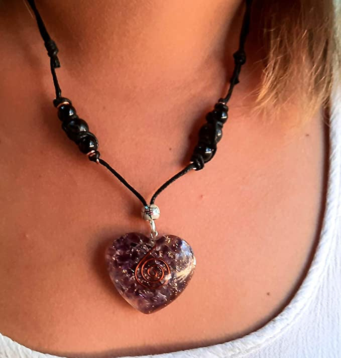 EMF 5g Shielding Orgone Heart calming Necklace with Shungite & Black Tourmaline(D0102HXUE16)