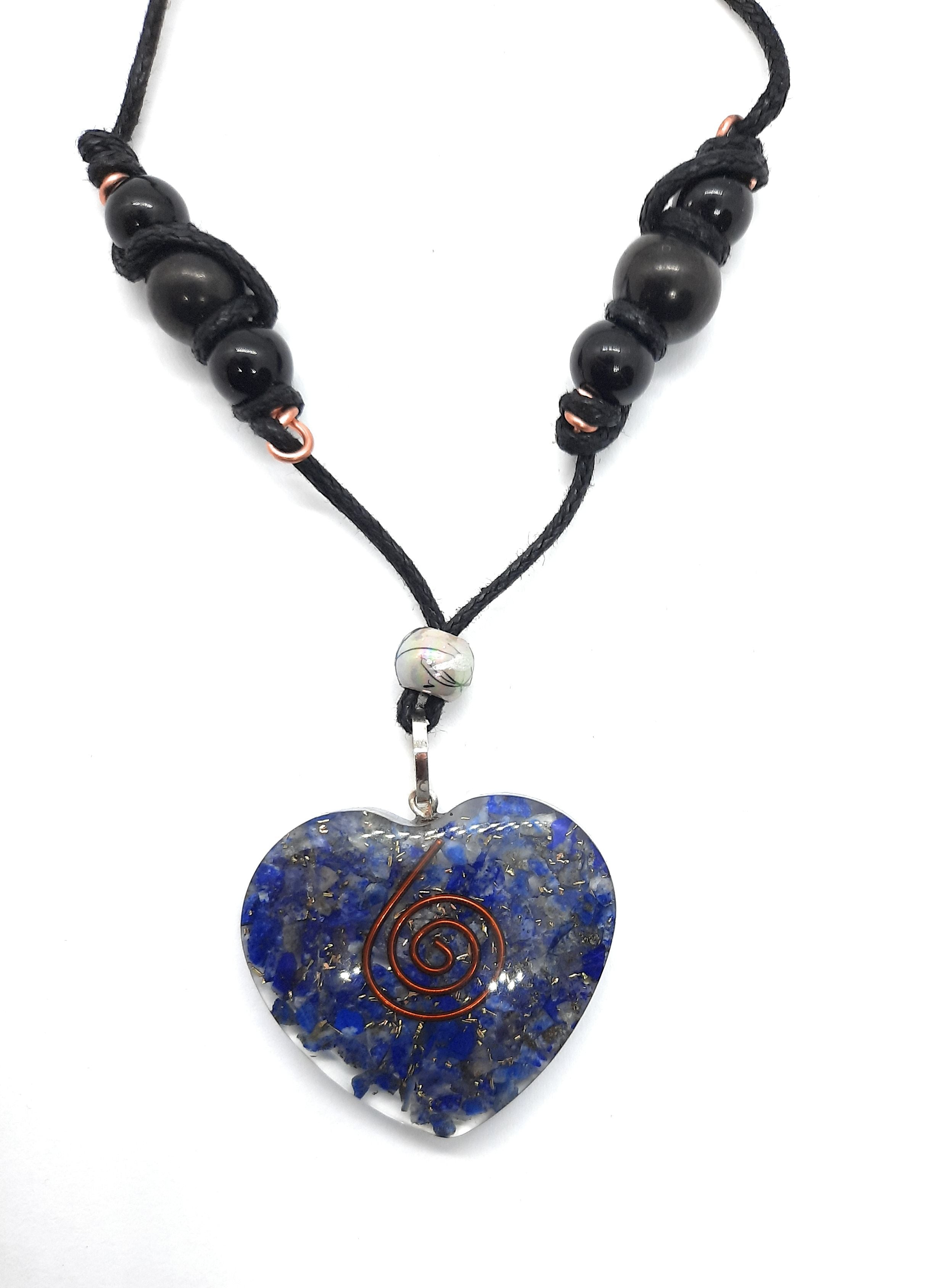 EMF 5g Shielding Orgone Heart calming Necklace with Shungite & Black Tourmaline(D0102HXUE6P)