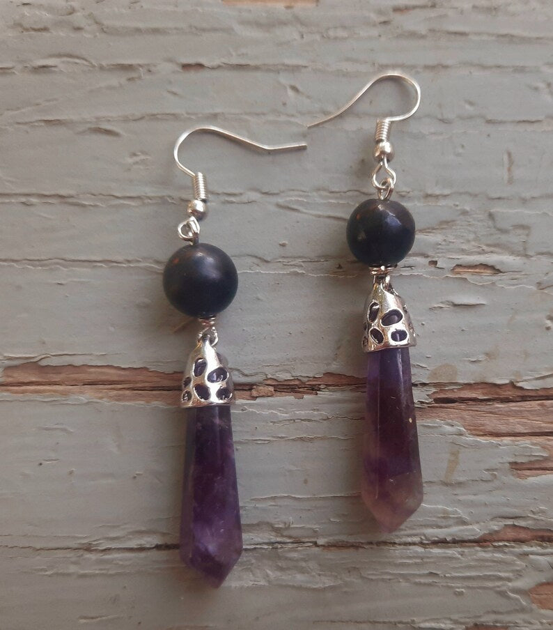 EMF 5g Shielding Amethyst Shungite Earrings(D0102HXUEFP)