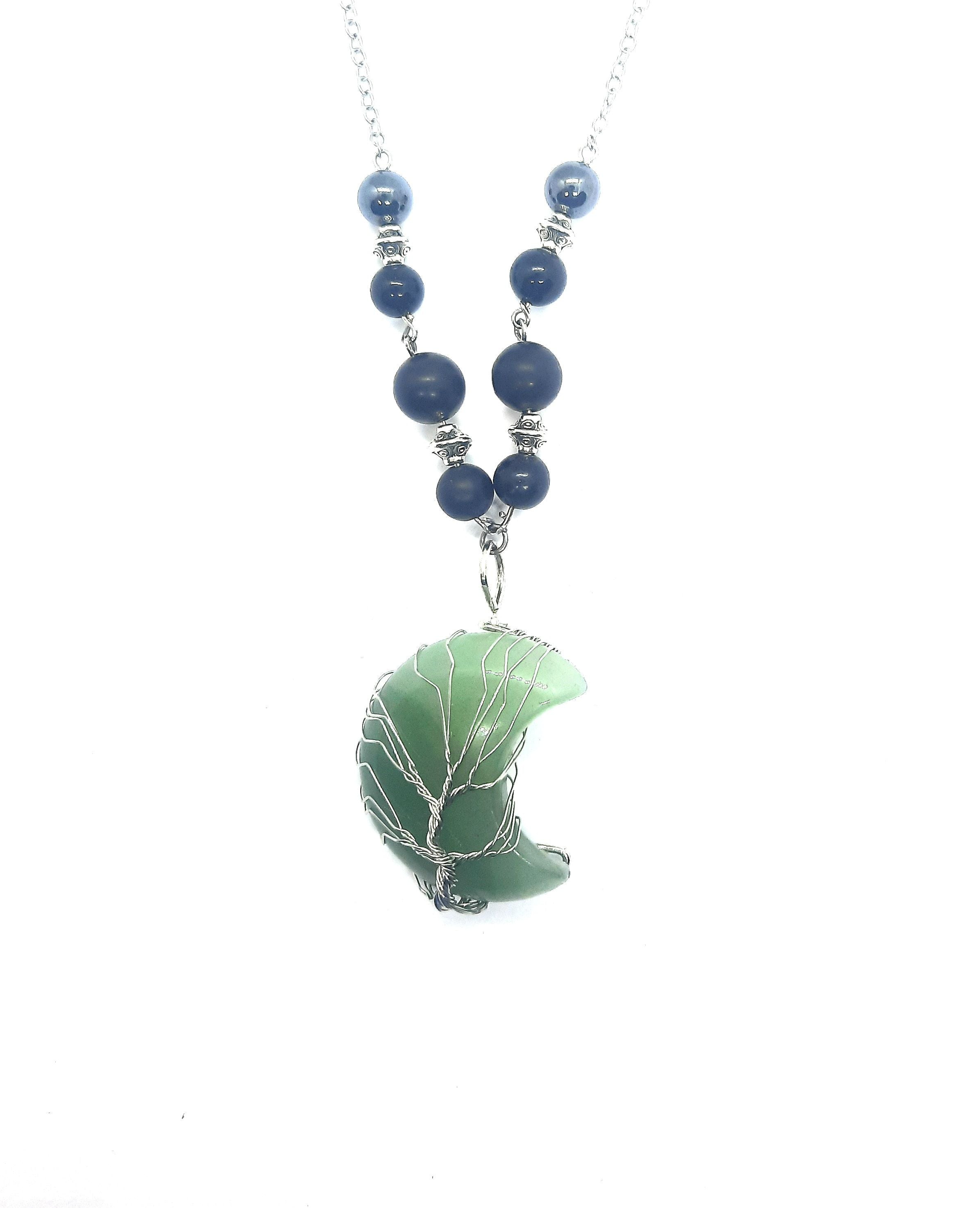 EMF 5g Shielding Necklace crescent Moon Shungite Hematite green Aventurine Black Tourmaline(D0102HXUEK2)