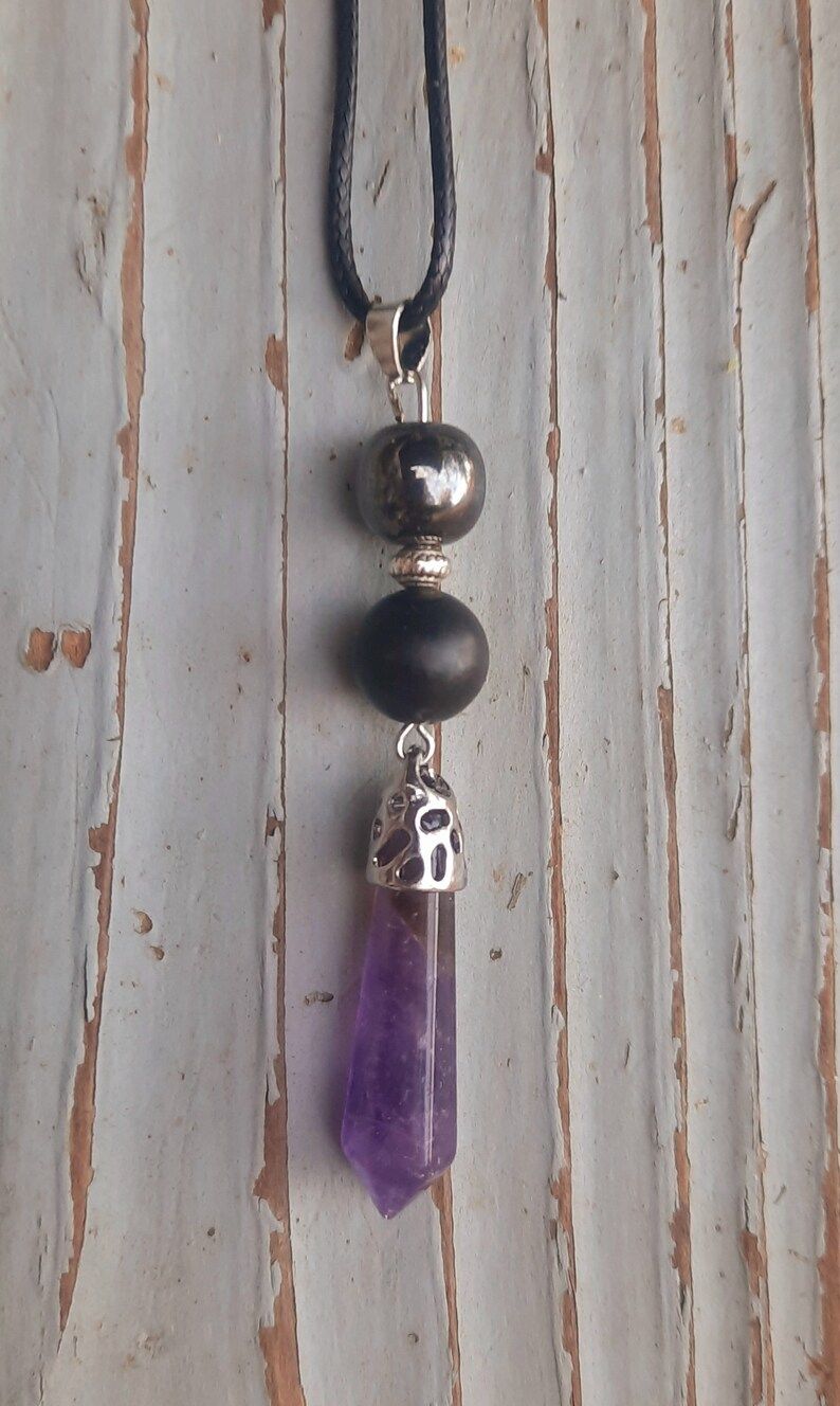 Amethyst Shungite Hematite EMF 5g Protection Necklace(D0102HXUETJ)