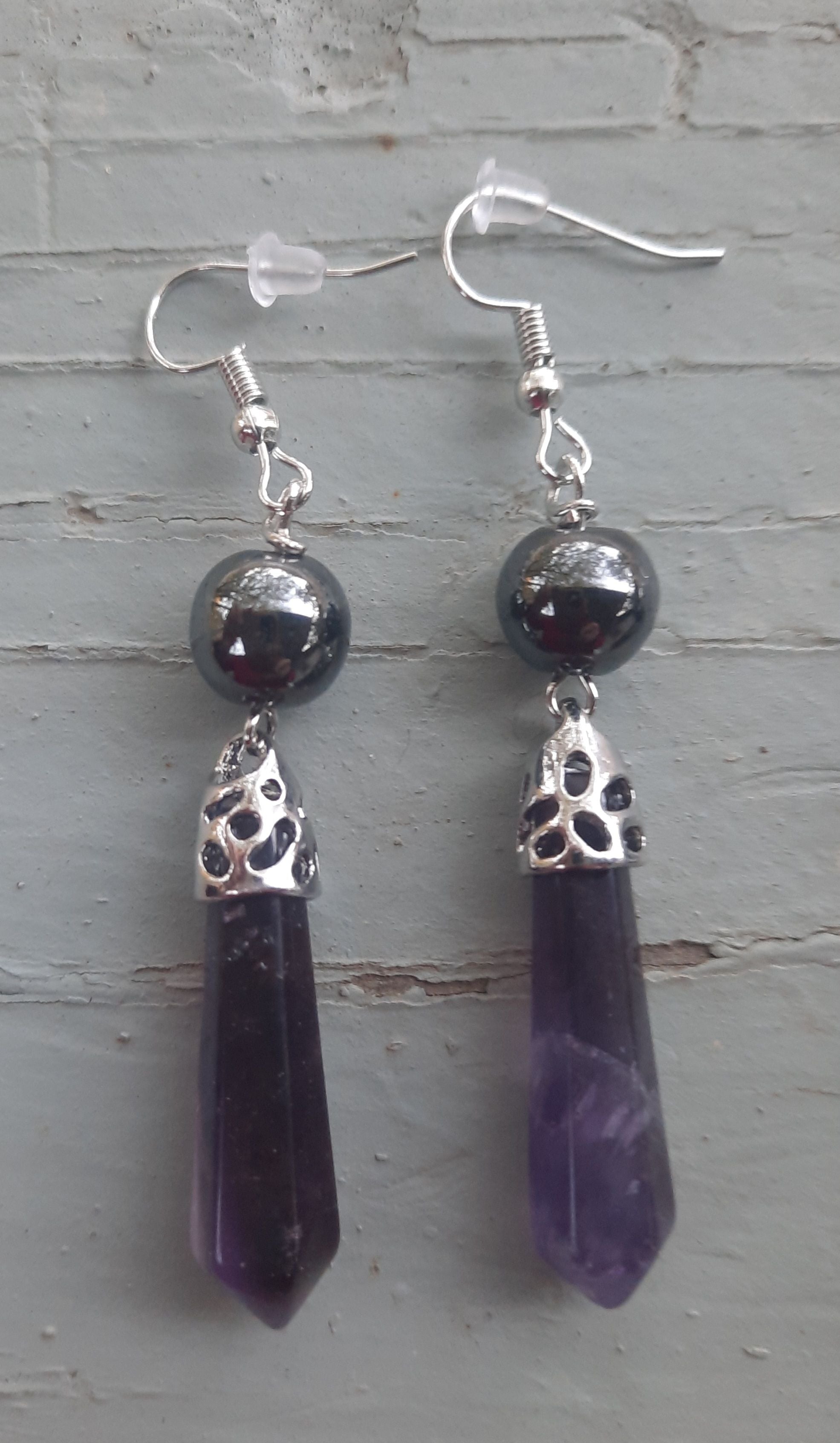 Amethyst Shungite Black Tourmaline Earrings(D0102HXUEUT)